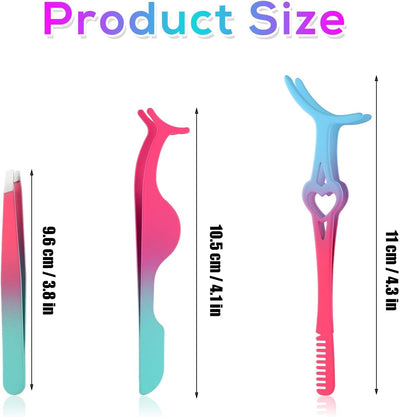 3pcs Lash Tweezers Set, Stainless Steel Eyelash Applicator Tool Gradient Color Eyelash Tweezers for False Lashes Eyelash Extension Tweezers for Classic Lashes False Lashes Makeup