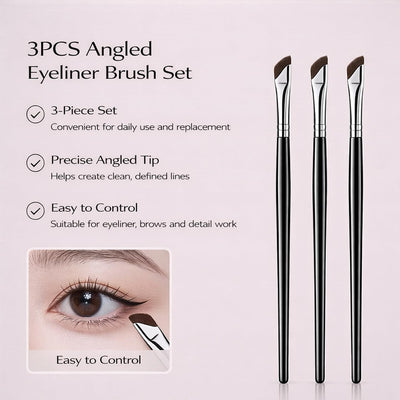 Angled Eyeliner Brush Set 3 Pcs, Ultra Thin Brow Brush for Precise Lines, Fine Detail Eye Makeup Brushes for Gel Liner and Eyebrow Shaping, Lightweight Cosmetic Tools, Black