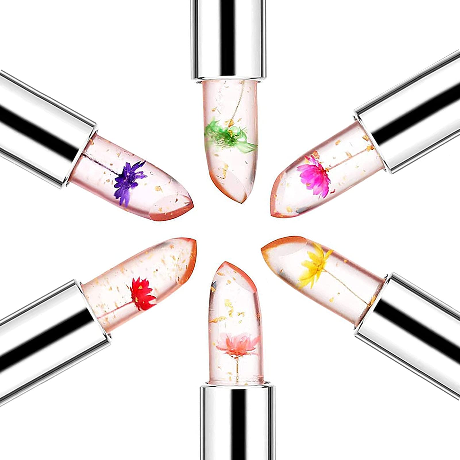 Pack of 6 Crystal Flower Jelly Lipstick, Long Lasting Nutritious Lip Balm Lips Moisturizer Magic Temperature Color Change Lip Gloss, Mothers Day Gifts, Teacher Appreciation Gifts, Small Gifts (Black)