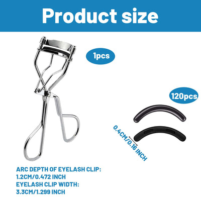 120-Piece Bulk Replacement Pads Comes with Silver Eyelash Curler, Lash Curler Refill Pads, Professional Eyelash Curler Refills for Sensitive Eyes