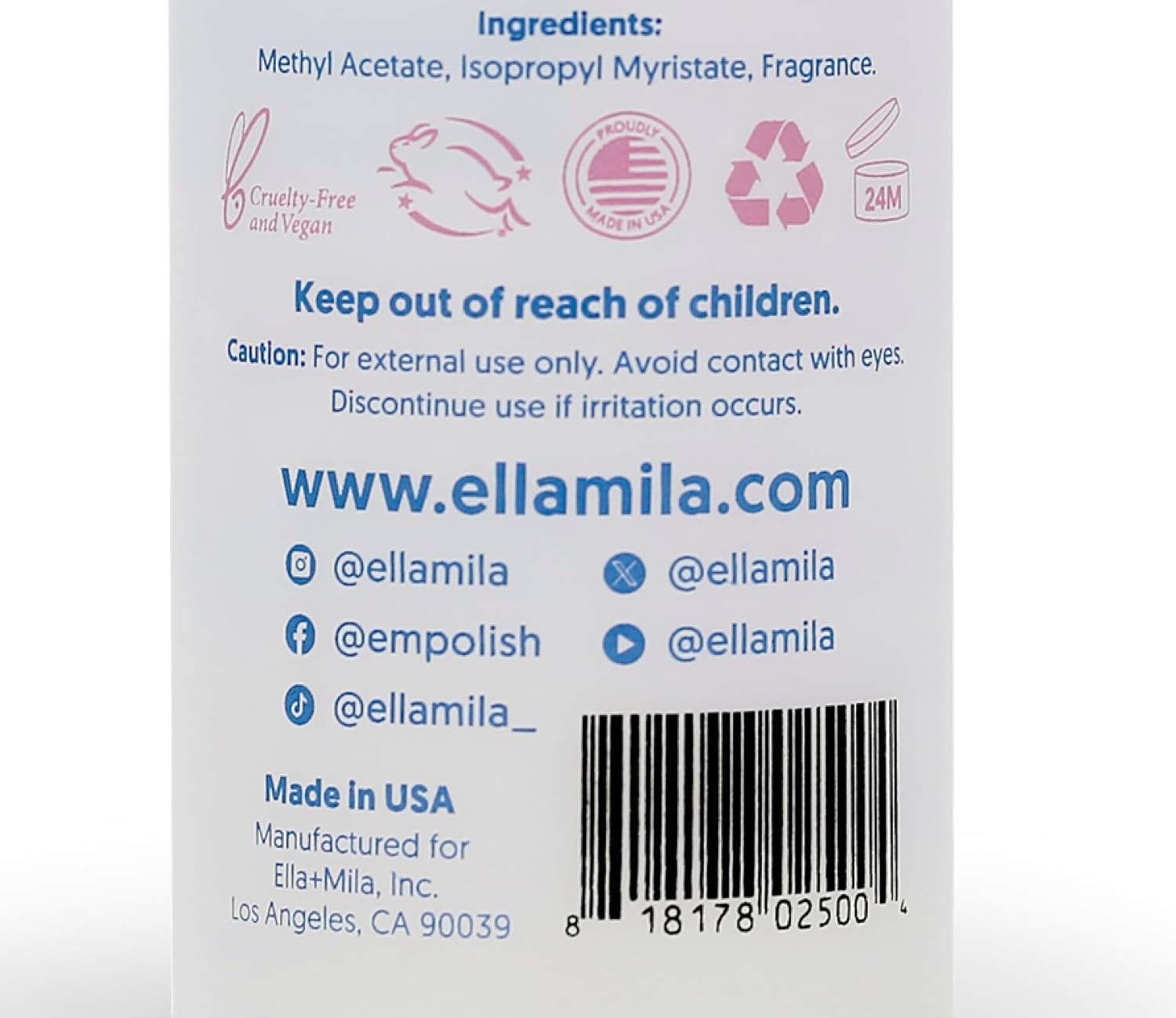 ella+mila Nail Polish Remover That Conditions While Removing – Non-Acetone, Gentle & Nourishing Formula – Vegan & Cruelty-Free – 8oz
