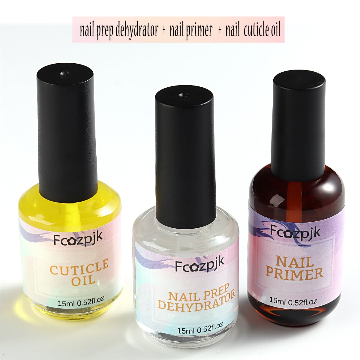Fcozpjk Nail Dehydrator and Nail Primer with Cuticle Oil Set, Air Dry Bonding Primer for Acrylic Nails No Lift, Acid-free Prep Dehydrator, Natural Cuticle Oil for Nails, Manicure Accessories