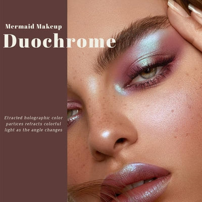 Noerrors Duochrome Plum Mauve Green Blue Glitter Eyeshadow Palette, Holographic Chameleon Rich Color Shimmer Eye Shadow, Color Shift Sparkle Eye Brightener Palette Makeup for Rave Concert#02