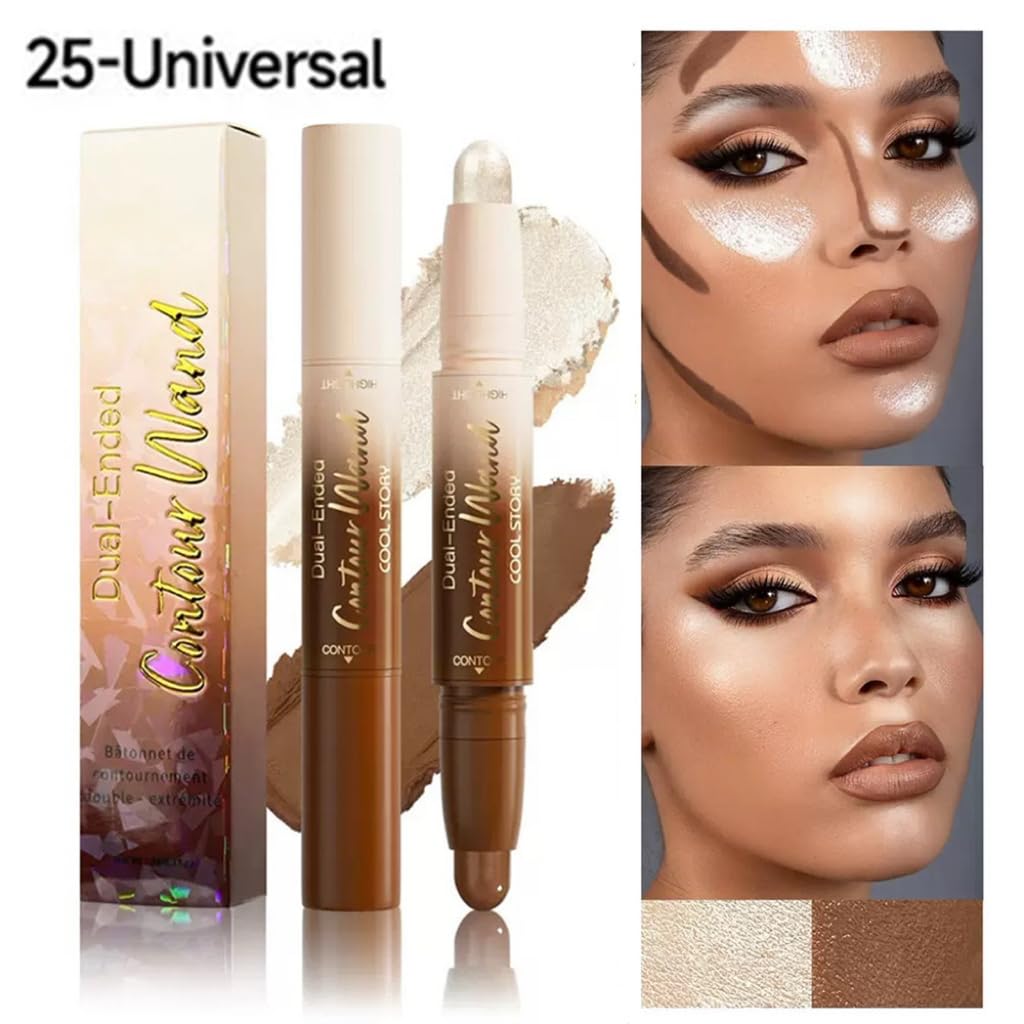 Contour Stick Makeup Set, 2 Dual-Ended Highlighter Makeup Pens & Face Shaping Contouring Sticks, Long-Lasting Waterproof Cream bronzer and Highlighter Sticks, Suitable for All Skin Tones