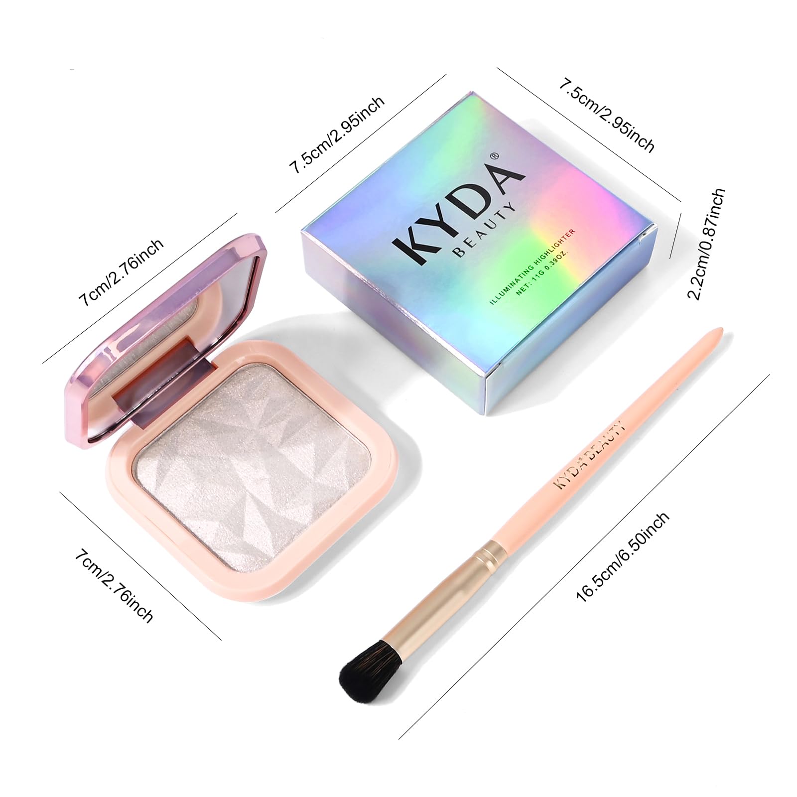 KYDA Face Highlighter Palette, High Glossy Face Illuminator Palette, Natural Glow Finish, Pearl Shimmer Smooth Baked Powder, Lasting Sparkling Champagne Highlighter Makeup-SUN GLOW