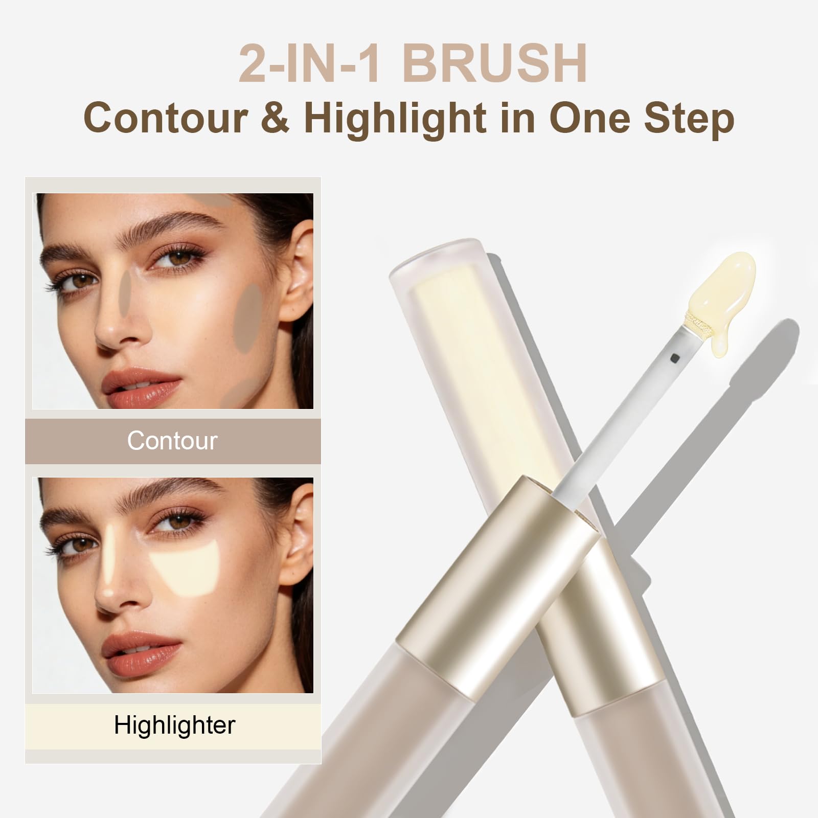 Liquid Contour & Highlighter，Under Eye Brightening，Blendable Lightweight，Face Nose Contouring Stick With Brush （02# Fair With Warm Undertones)