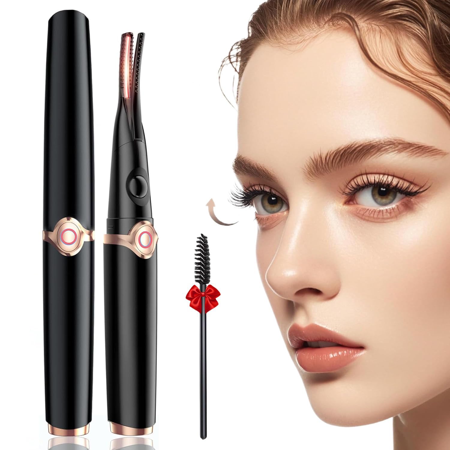 Heated Eyelash Curler - 2-in-1 Clip-Type Design, 3 Temperature Modes, USB Rechargeable Electric Eyelash Curler, Natural Curling 24H Long-Lasting Curl, Gift for Women & Girls, Shiny Black C