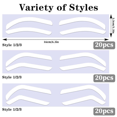 60 Pairs Eye Brow Stencils for Women, 3 Style Disposable 3-Style Eyebrow Stencils for Shaping, Adhesive Templates for Shaping Tinting Airbrush Makeup