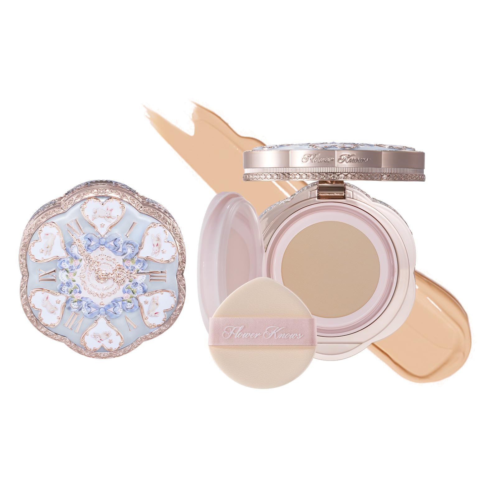 Flower Knows Bunny Garden Cushion Cream Foundation,Buildable Coverage with Long-Lasting&Lightweight Color,Moisture,Natural Stain Glowy Finish Makeup,Vegan,Perfect Face Makeup Gift(W04 Fair Nude)