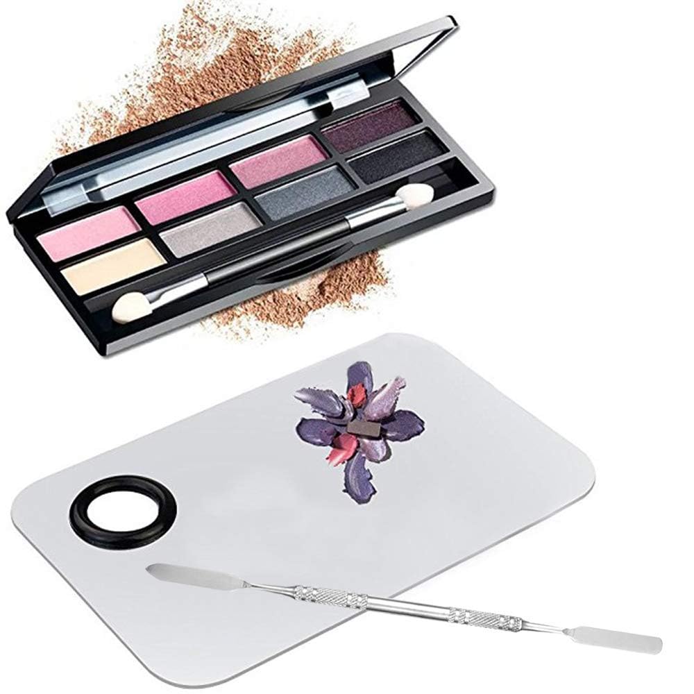 Sinen Professional Stainless Steel Makeup Palette Cosmetic Palette with Spatula Tool For Nail Art Eye Shadow Eyelash Makeup Professional Pigment Blending（6 x 4 Inch Sliver）
