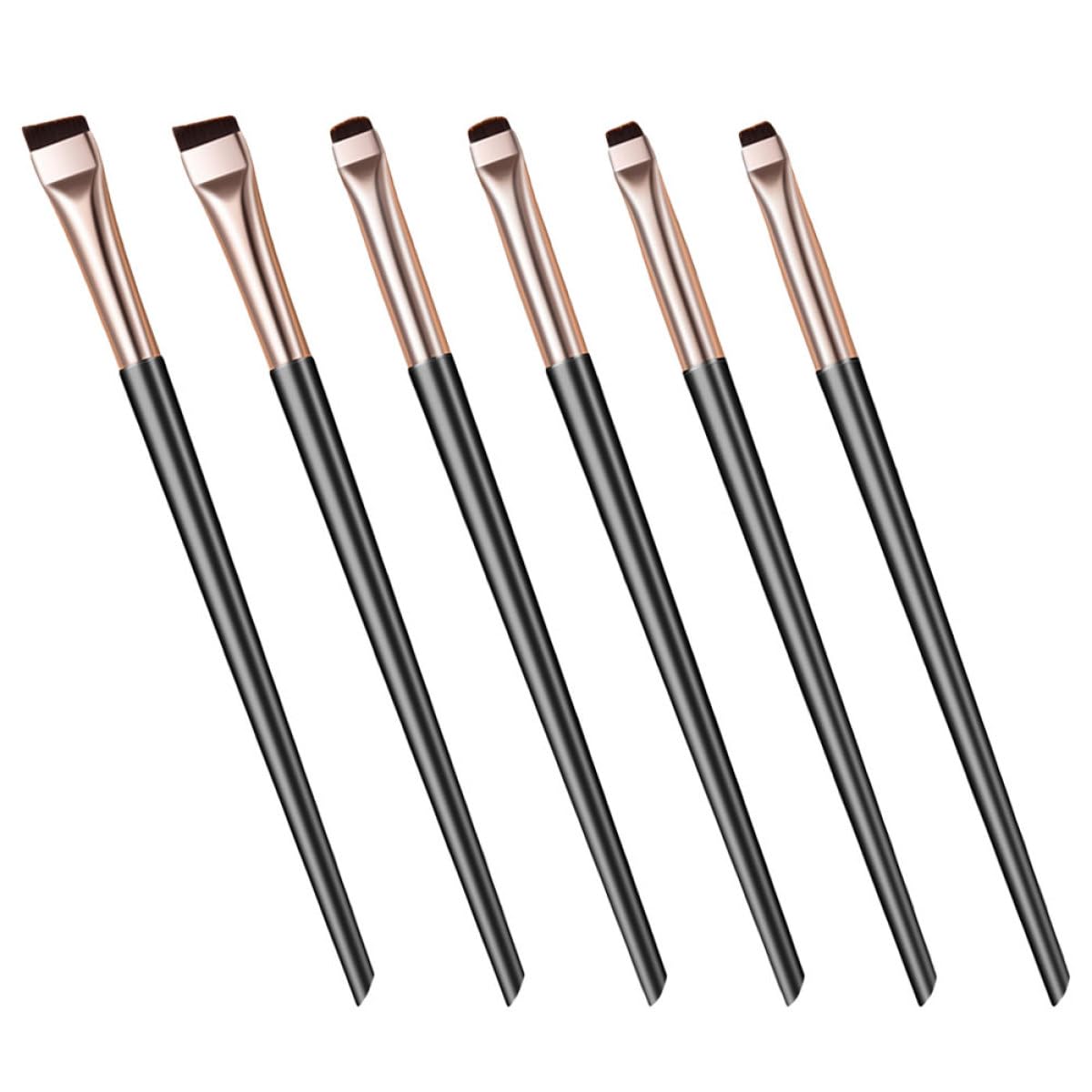 NULYLU 6pcs Angled Eyeliner Brush Set Black Gold Eye Makeup Kit Precision Eye Makeup Tool for Women Suitable
