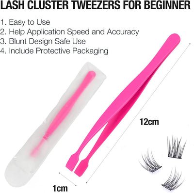 Lash Cluster Tweezers for DIY Individual Eyelash Clusters Tools with Case, Applicator for Mistake-Proof Artificial Lash Placement–Ergonomically Designed Handle Easy for beginner Blunt Design Safe Use