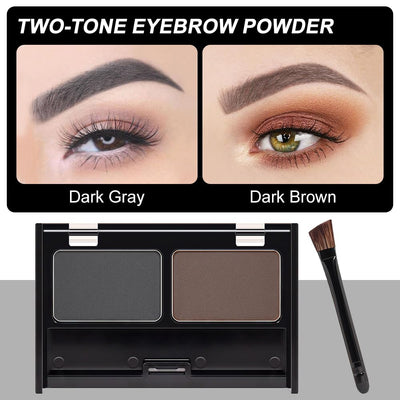 Eyebrow Powder Kit, Long-Lasting Waterproof Two Colors Matte Brow Powder, Eye Brow Powder for Women with Double-ended Eyebrow Brush, Purse-Friendly Compact (A04# Dark Brown+Dark Grey, 1Pcs)