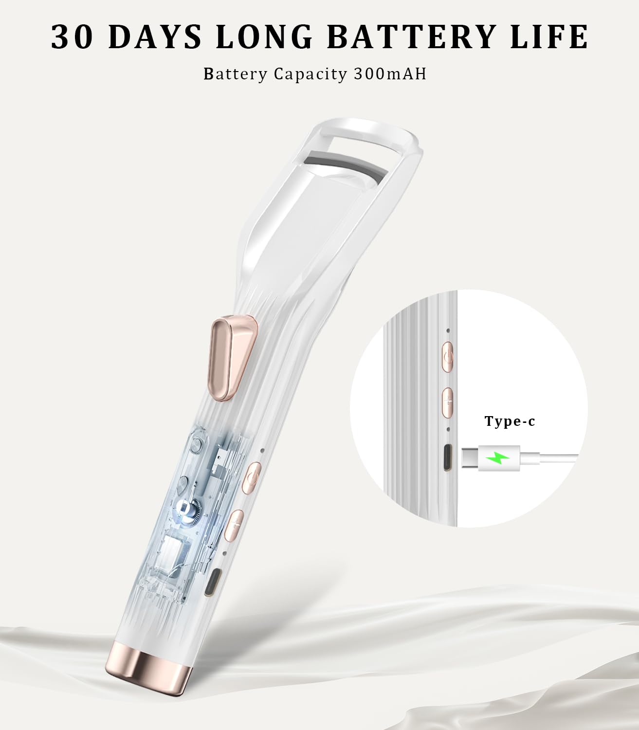 Heated Eyelash Curler Premium PRO - Fast Heat up in 8s - 24 Hours Long Lasting - Rechargeable Electric Eyelash Curler with Type-C, Innovative L Silicone, 2 Heat Modes, Anti-Burn Eyelid, White-HB