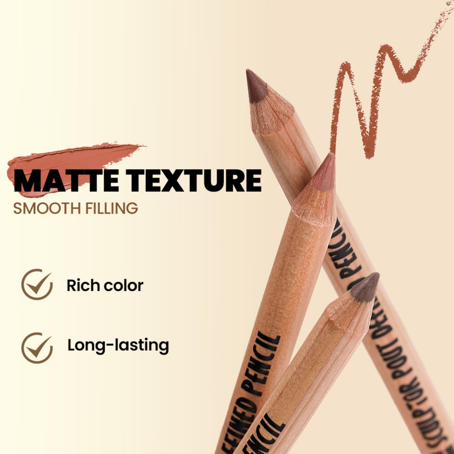 MOONGAZE 6-Color Velvet Matte Lip Liner Set with 2 Sharpeners, High-Pigment Waterproof Cream Pencils for Define & Fill, Long-Lasting Non-Smudging Natural Nude Brown Shades (Set 02#NUDE BROWN)