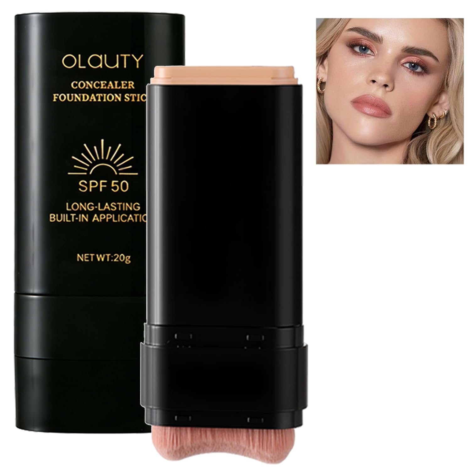Foundation Stick SPF 50+ with Brush, 2 in 1 Dual-Ended Long-Lasting Concealer Stick, Contour Stick, Sunscreen Foundation, Tattoo Cover Up Makeup, Full Coverage Matte Finish for Face Makeup (NATURAL)
