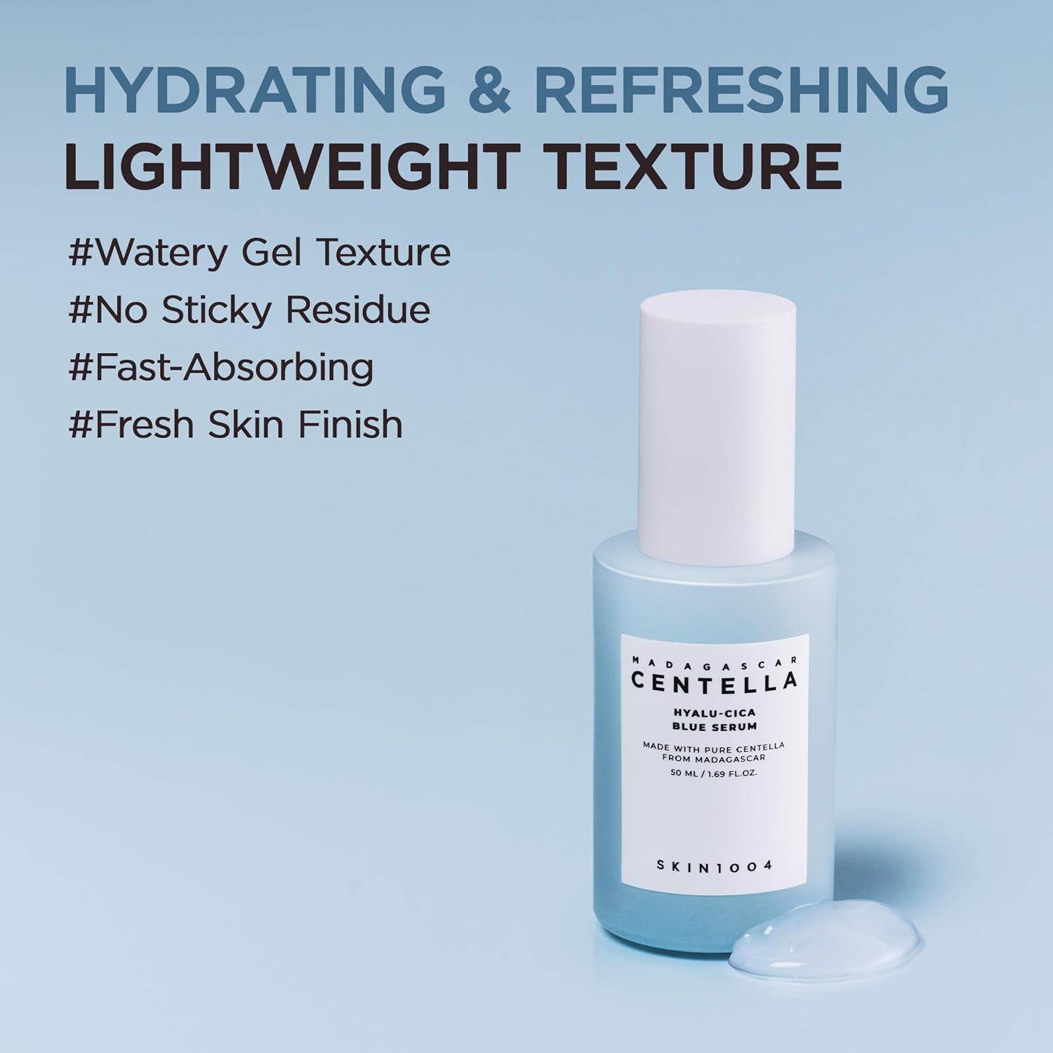 SKIN1004 Hyalu-Cica Blue Serum 1.69fl.oz, 50ml, Hydrating Face Serum with 5 Hyaluronic Acids & Madagascar Centella Asiatica, Korean Facial Ampoule for Deep & Long-lasging Moisture, Korean Skin Care