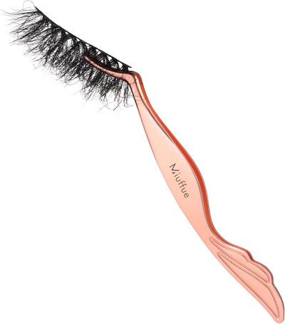 Lash Applicator Tool DIY False Eyelash Applicator Tool Stainless Steel Curved Eyelash Tweezers for Clusters and Strip Lashes, Rose Gold