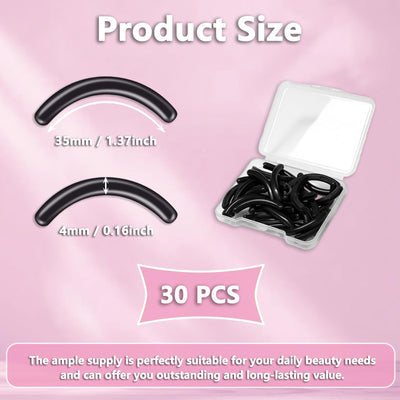 Eyelash Curler Refills, Eyelash Curler Pads Universal Silicone Rubber Eye Lash Curler Refills Suit for Universal Eyelash Curlers - 30 Packs Black