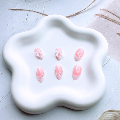 24 Pcs French Tip Press On Nails - Short Almond Bow Fake Nails with Pearl Designs - White French Tip False Nails - Reusable Artificial Nails for Women & Girls