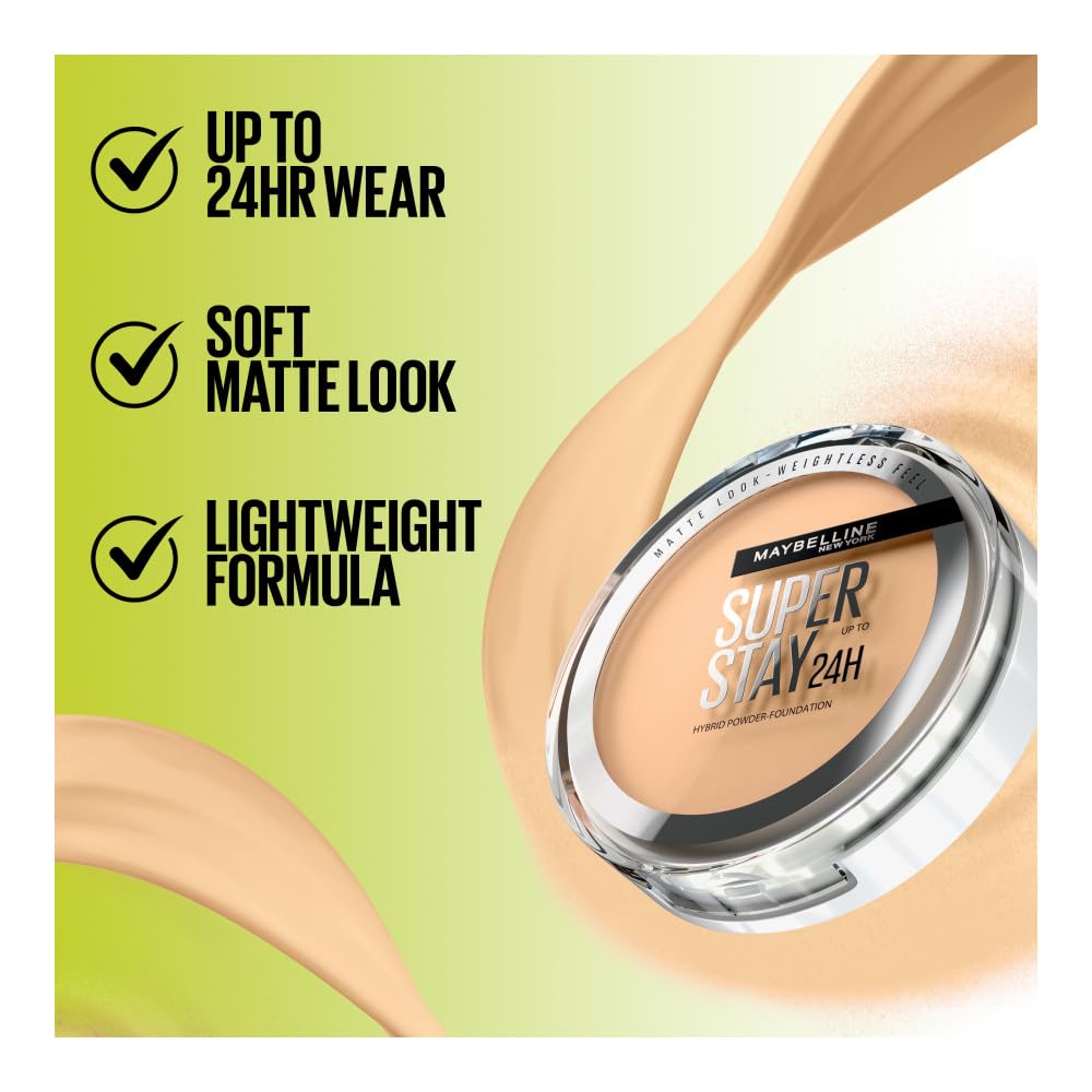 Maybelline Super Stay Up to 24HR Hybrid Powder-Foundation, Medium-to-Full Coverage Makeup, Matte Finish, 310, 1 Count