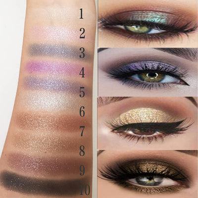 Glitter Eyeshadow Palette Makeup Set,10 Colors Shimmer Eyeshadow Palette Gold Eyeshadow Highly Pigmented Long Lasting Waterproof Sweatproof Professional Nude Eyeshadow