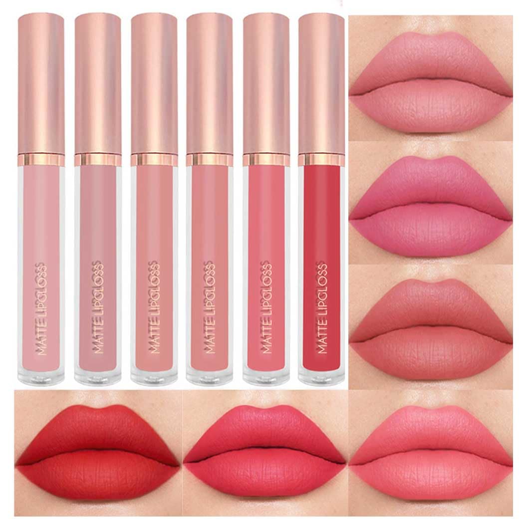 6Pcs Matte Liquid Lipstick Makeup Set, Matte liquid Long-Lasting Wear Non-Stick Cup Not Fade Waterproof Lip Gloss (Set A)