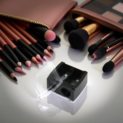 Black Dual Hole Makeup Pencil Sharpener, Portable Cosmetic Tool with Cover for Eyeliner, Eyebrow Pencils