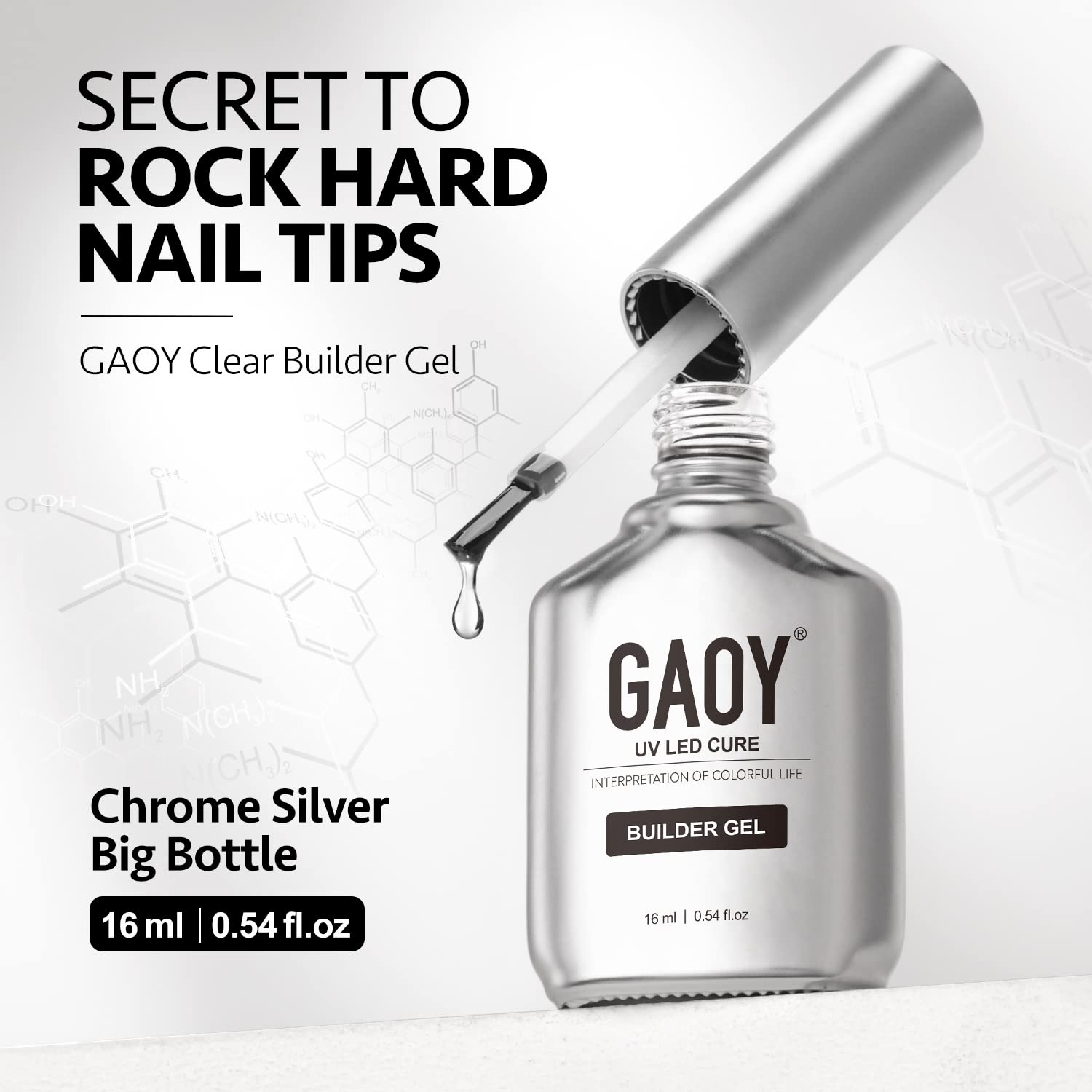 GAOY Clear Builder Gel for Nails, 16ml Nail Strengthener in a Bottle, Nail Extension Hard Gel, Soak Off Long Lasting UV Light Cure, Base Coat Top Coat Needed