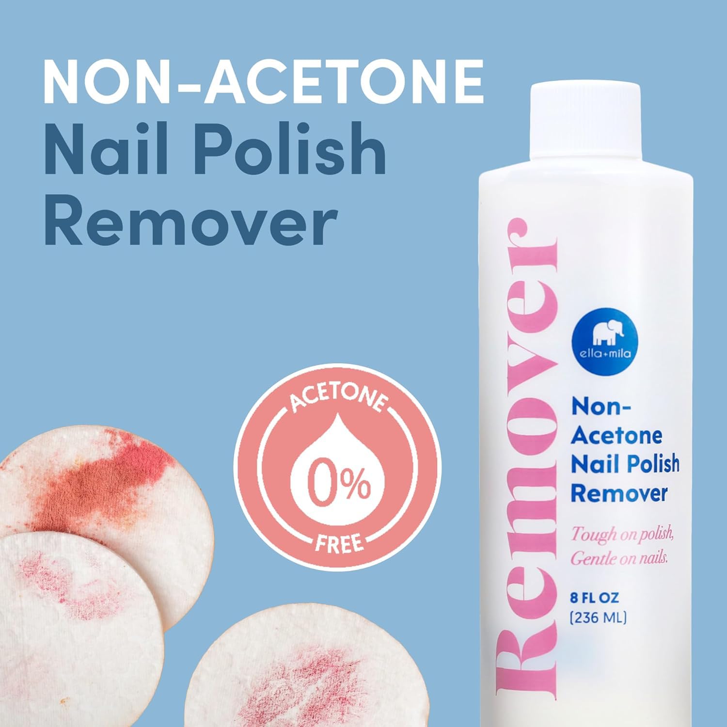 ella+mila Nail Polish Remover That Conditions While Removing – Non-Acetone, Gentle & Nourishing Formula – Vegan & Cruelty-Free – 8oz