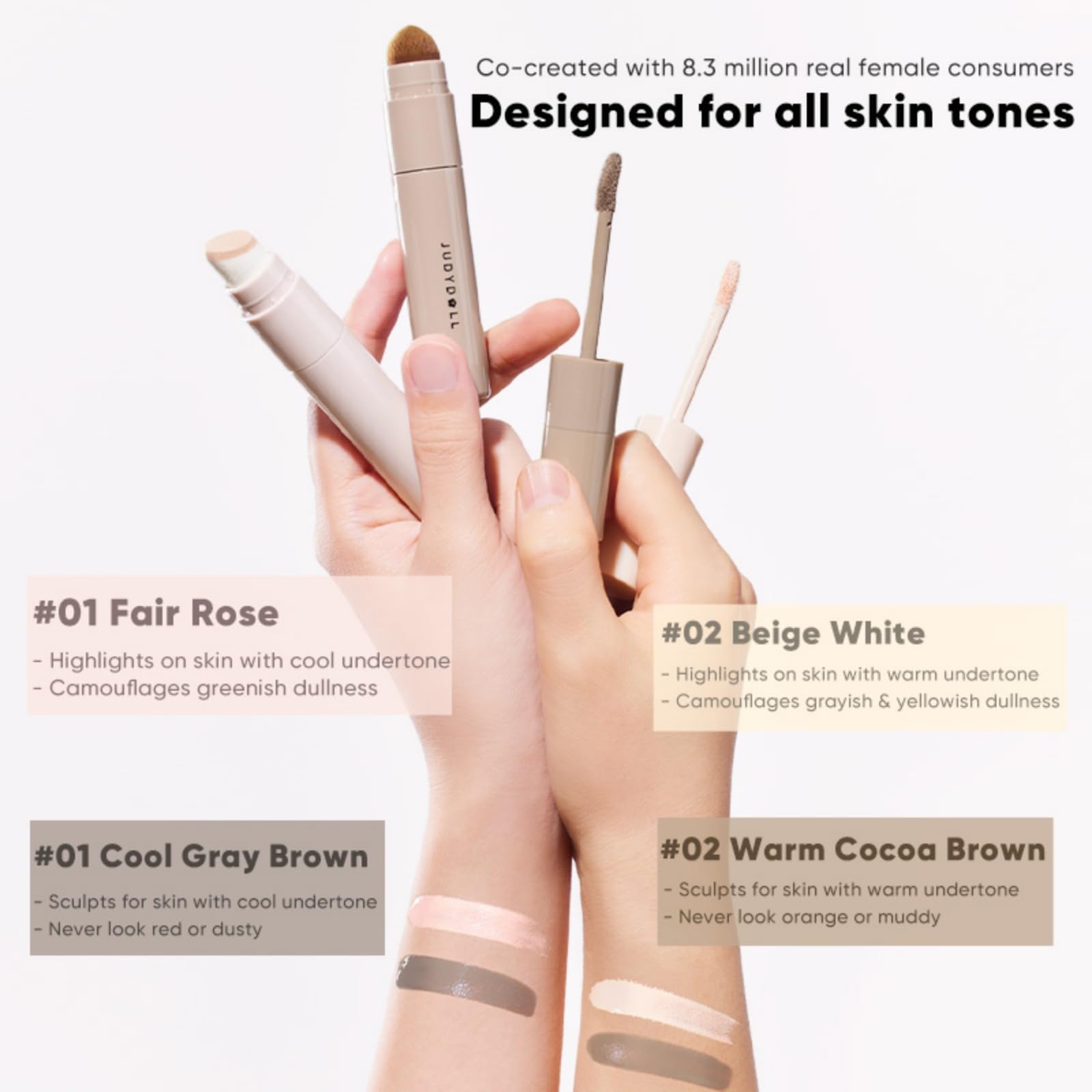 JUDYDOLL Liquid Contour & Highlighter,Face Sculpting Liquid Highlighter & Contour With Brush, Anti-Smudge & Brightening, Long-Lasting,For Cool Undertone (01 Fair Rose)