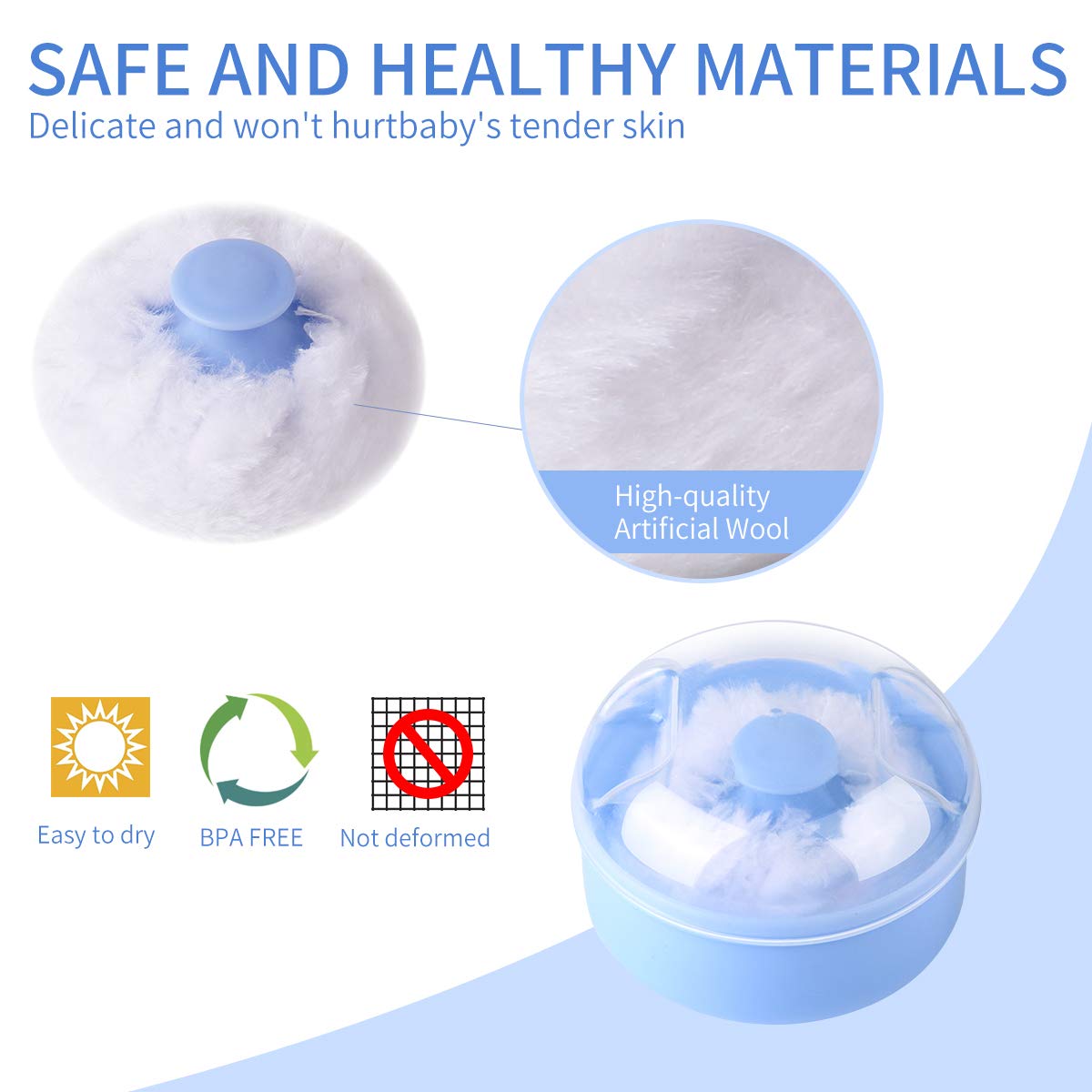 Arroyner 2Pcs Baby Body Cosmetic Powder Puff Body Powder Puff and Container Case (Pink and Blue) (2pcs)