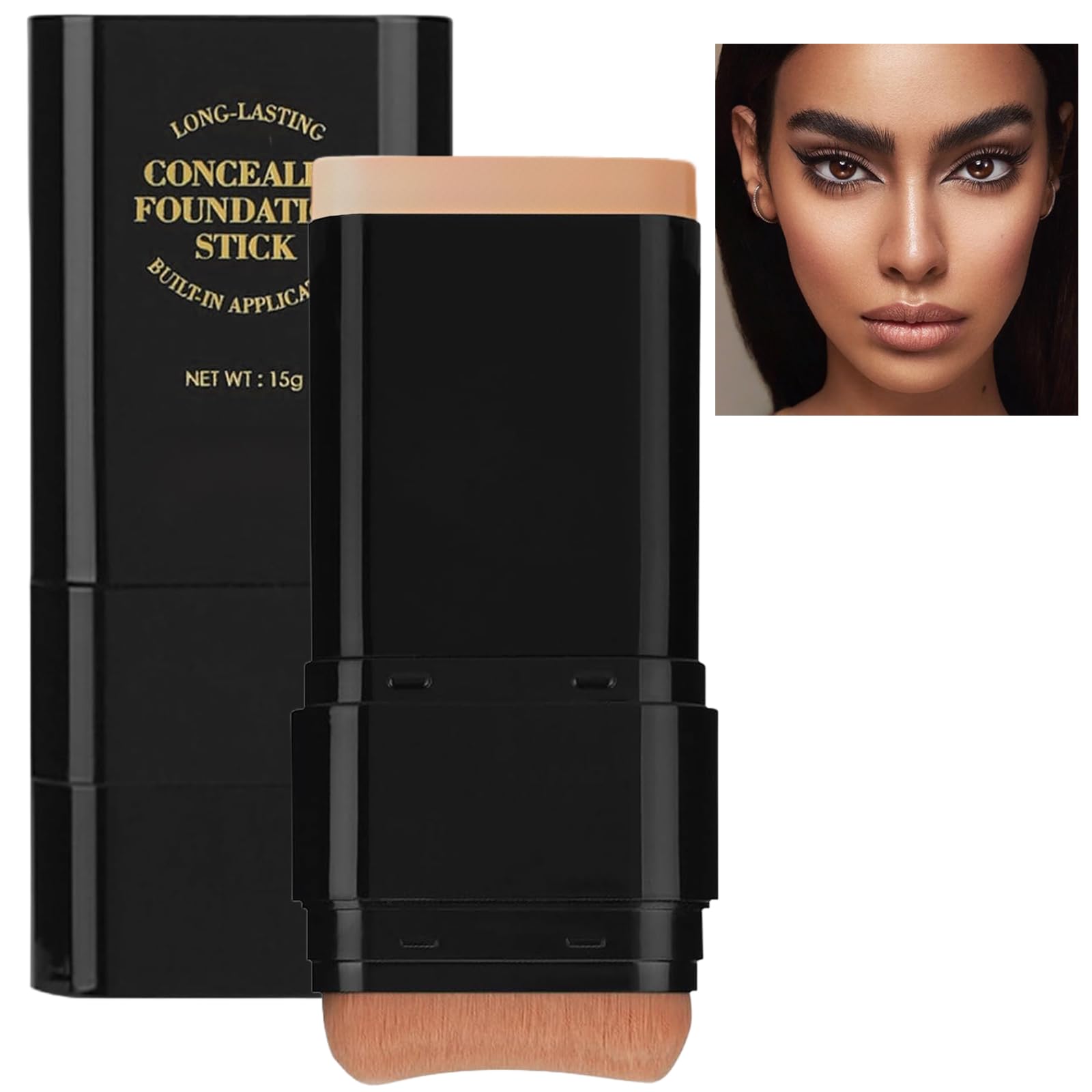 Foundation Stick, 2 in 1 Dual-Ended Long-Lasting Concealer Korean Foundation Contour Stick, Waterproof Contouring foundation with Brush, Full Coverage Matte Finish for Face Makeup(05#DEEP WHEAT COLOR)
