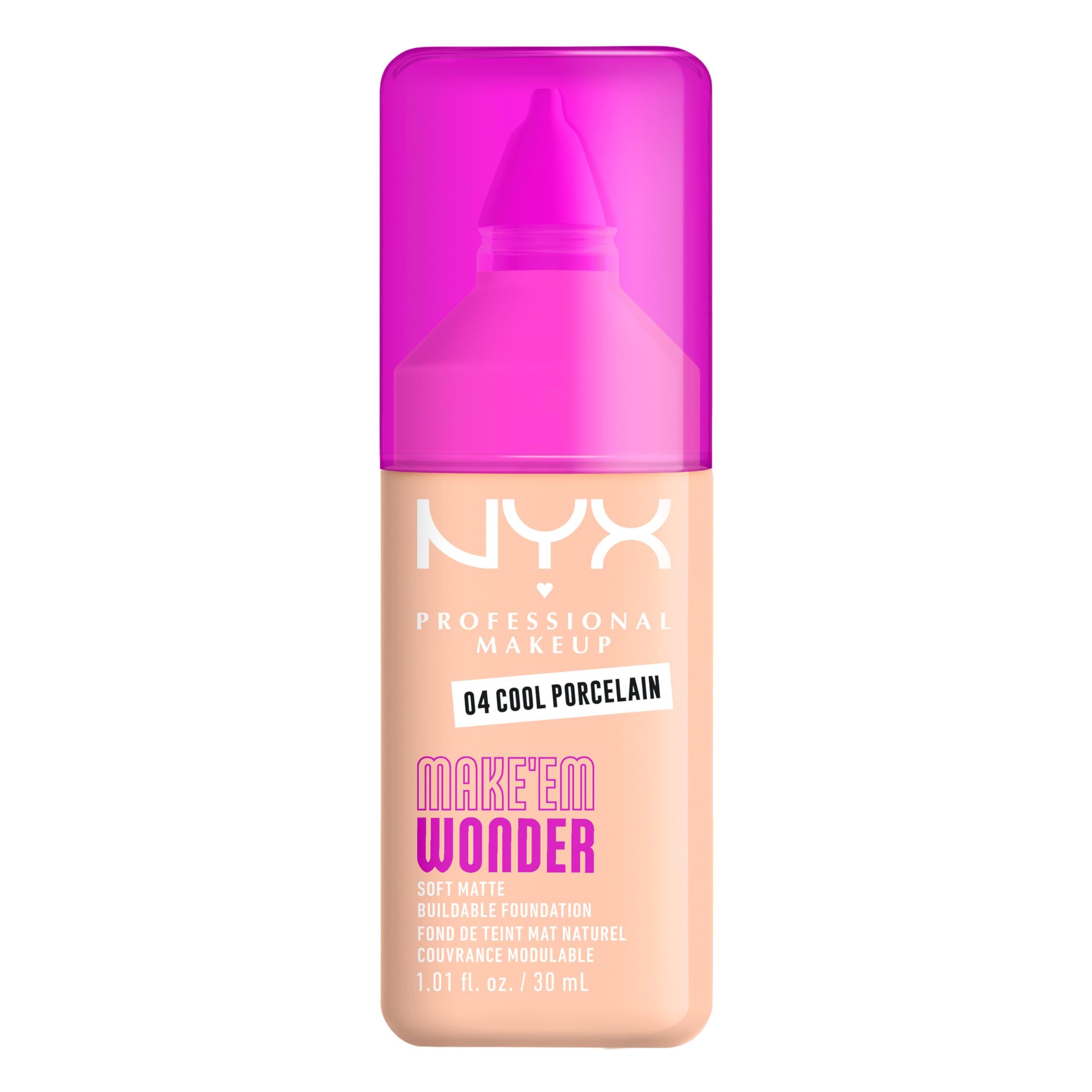 NYX PROFESSIONAL MAKEUP Make 'Em Wonder Liquid Foundation, 24HR Foundation Makeup With A Soft Matte Finish, Buildable Full Coverage - 04 Cool Porcelain