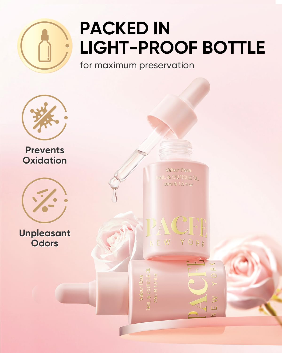 PACFE Velour Rosa Nail and Cuticle Oil - 100% Natural Plant-Based Treatment with Jojoba oil, Squalane & Vitamin E - Deep Hydration for Dry Damaged Nails & Cuticle - Non-Greasy, Rose Scent, 1.0 fl oz