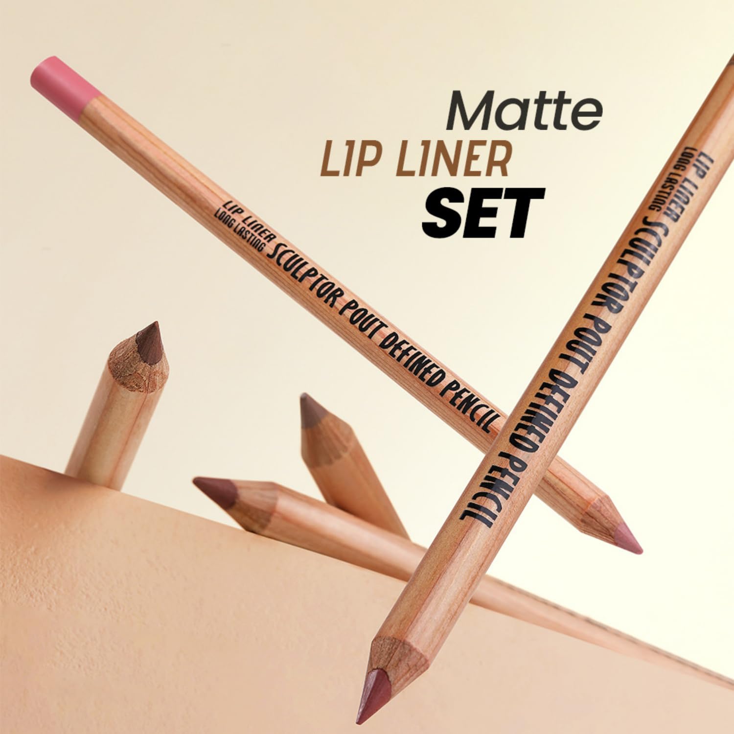 MOONGAZE 6-Color Velvet Matte Lip Liner Set with 2 Sharpeners, High-Pigment Waterproof Cream Pencils for Define & Fill, Long-Lasting Non-Smudging Natural Nude Brown Shades (Set 02#NUDE BROWN)