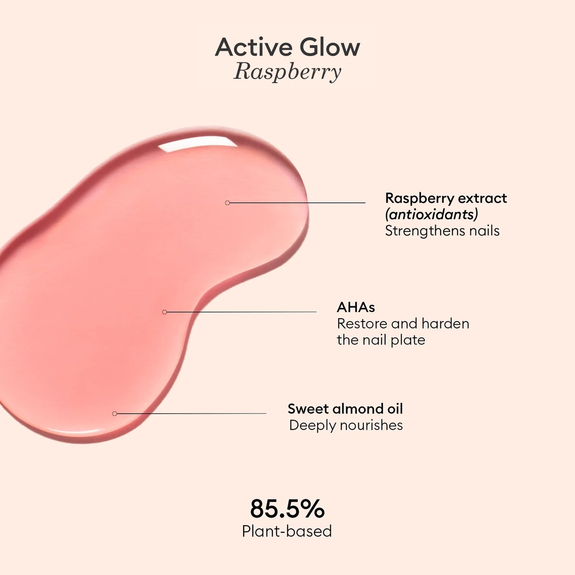 Manucurist Active Glow Raspberry Nail Polish & Care - Ultra-Glowy 2 in 1 Nail Concealer & Care - Plant-Based Ingredients: Sweet Almond Oil, Raspberry - Vegan & Made in France