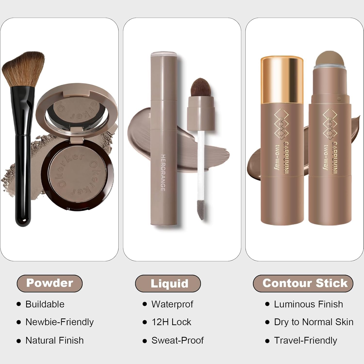 Cool Toned Cream Contour Stick for Fair Light Pale Skin, Grey Nose Contour Makeup Built-in Sponge, Smooth Long Lasting Bronzer, Blendable Lightweight Contouring Stick #01 Cool Ash Brown