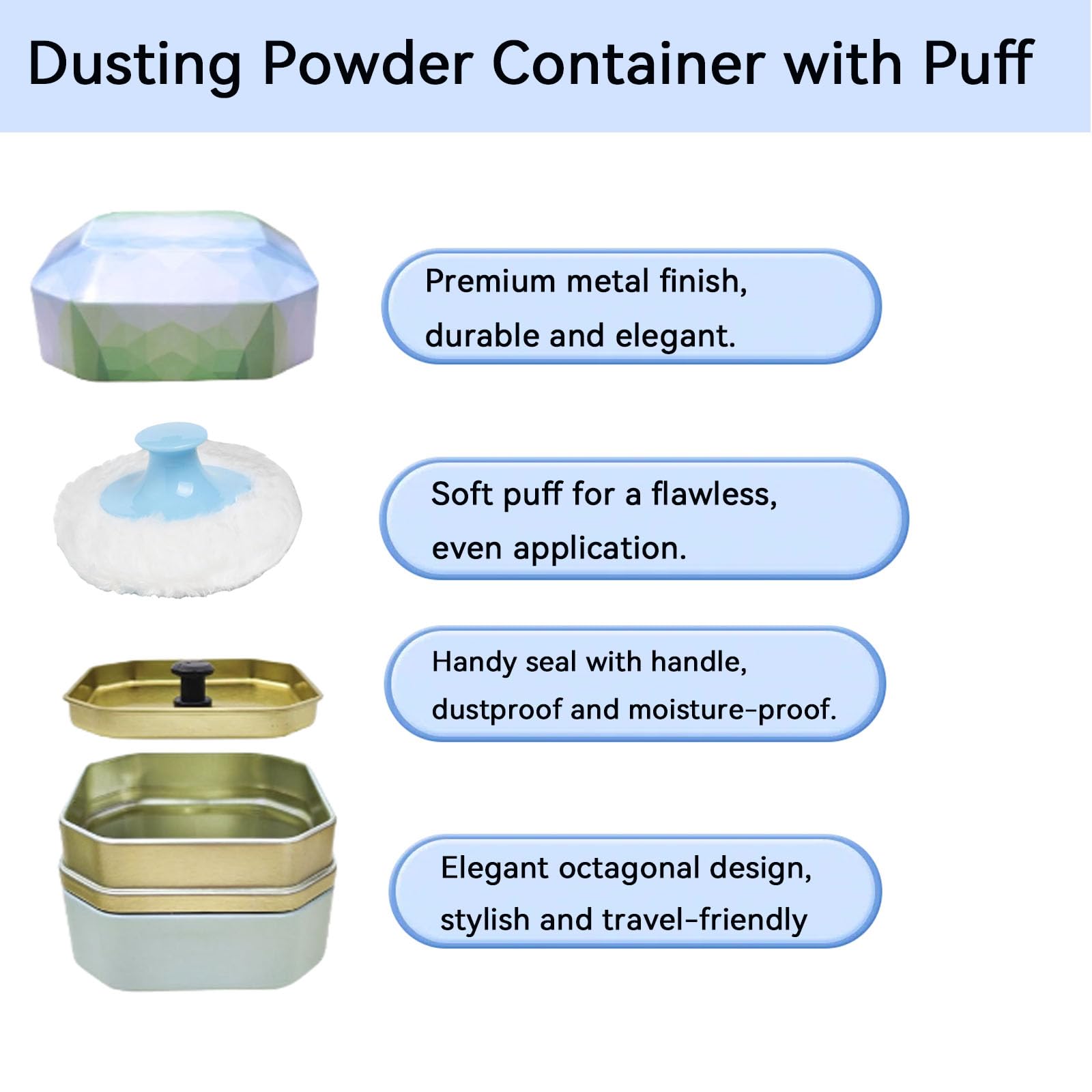 Body Powder Puff and Container, 3.35" Portable Dusting Powder Container with Soft Puff Powder Case Box Jar for Baby Women Home and Travel Use(Blue)