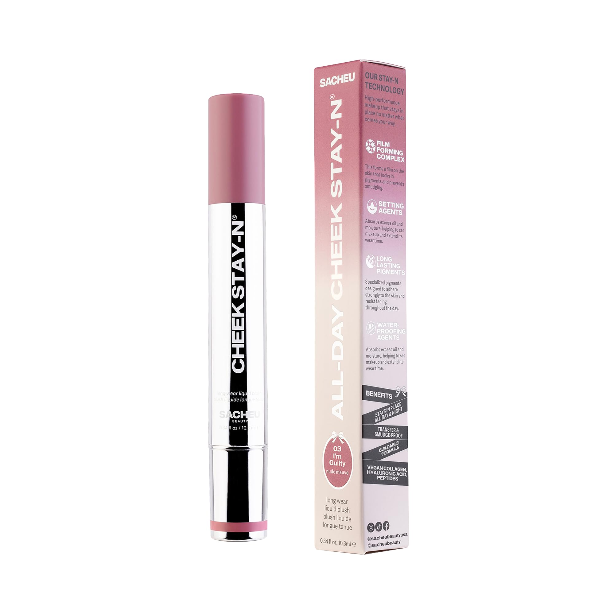 Sacheu Cheek STAY-N Liquid Blush for Cheeks — High Pigment, Buildable, Lightweight Cream Blush for Dewy & Radiant Flushed Cheeks — Long-lasting & Cruelty Free, I'm Guilty