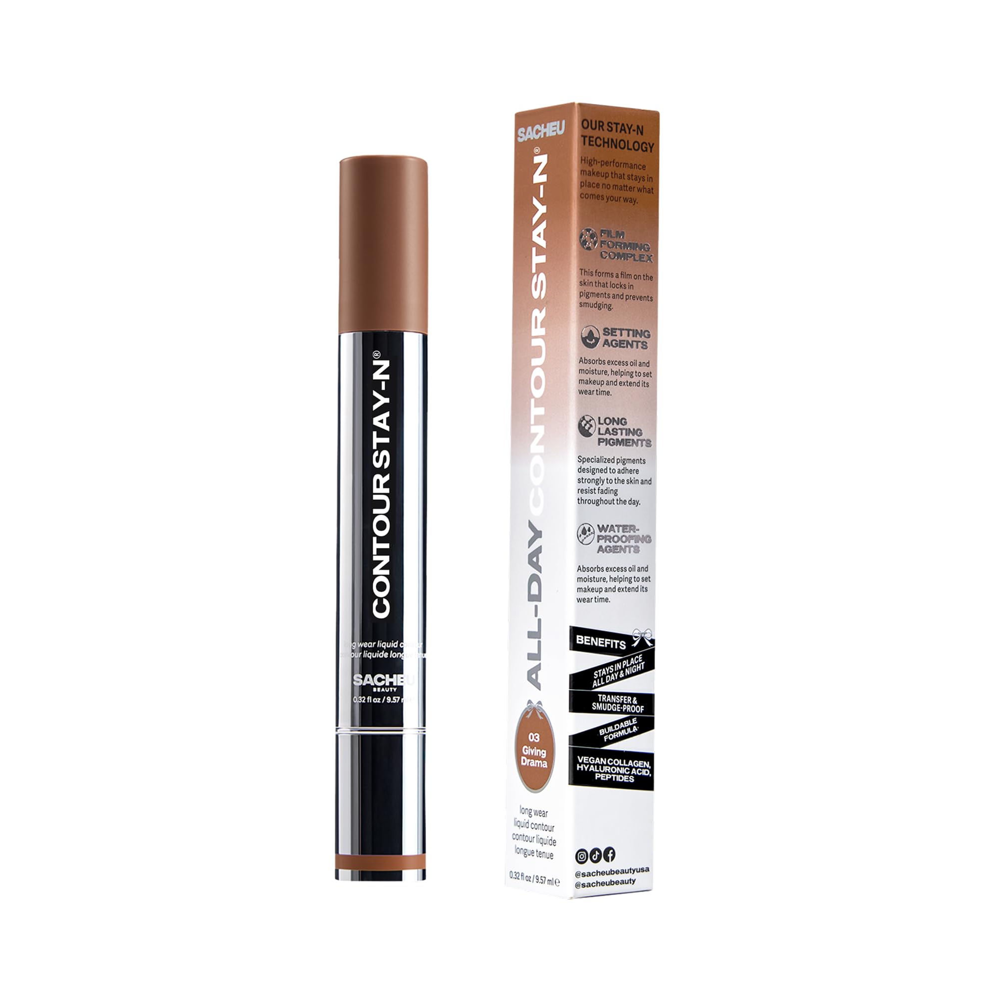 Sacheu Liquid Contour STAY-N Long Wear Cream Contour Makeup — Long Lasting, Blendable, & Lightweight Formula — Vegan & Cruelty-free, Giving Drama