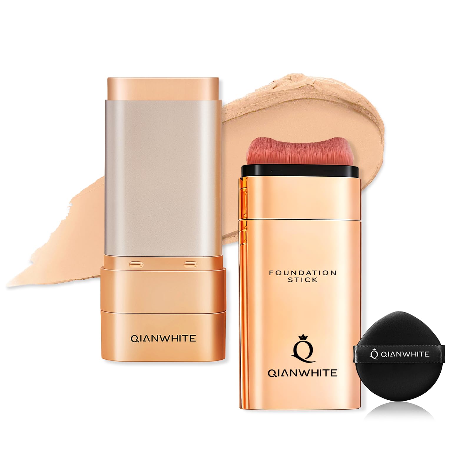 QIANWHITE Korean Foundation Stick Foundation for Mature Skin Tint, Buildable Light to Medium Coverage Foundation Makeup Concealer, Dual-Ended with Brush for All Skin -Natural Dewy Finish (NATURAL)