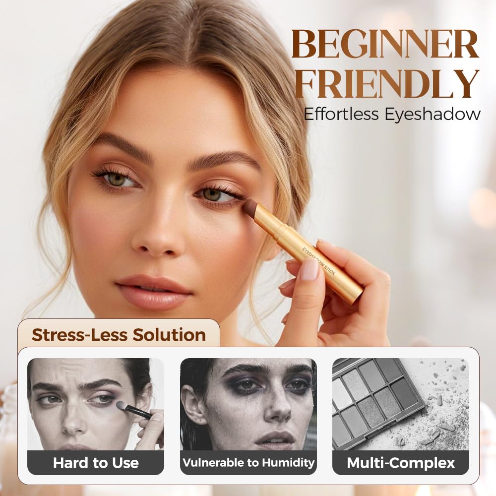 2 Pack 3 Color Eyeshadow Stick, 2025 New Cream Eyeshadow, Shimmer shadow for Day and Night, Portable Glitter shadow for Women (Matte + Pearlescent)