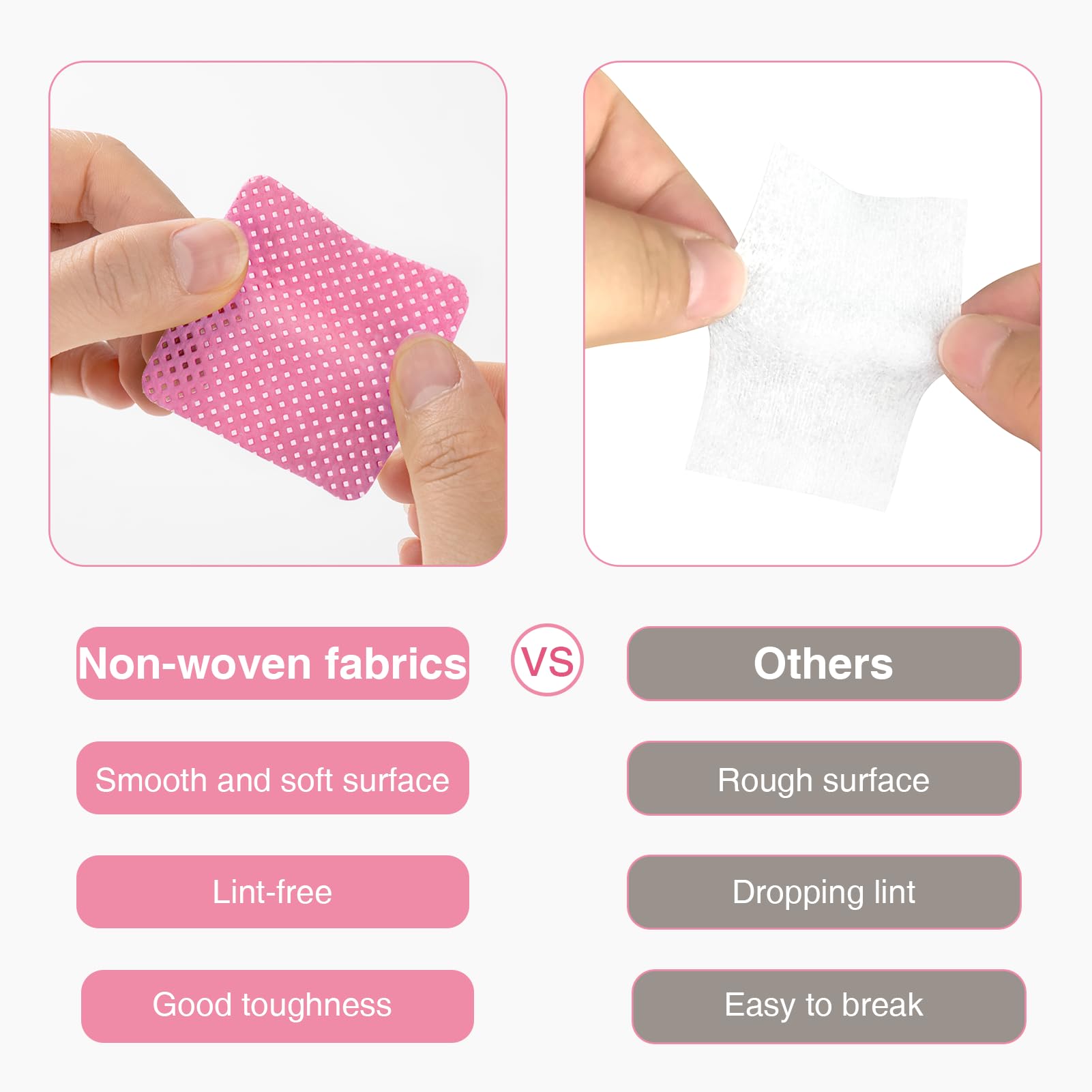 BLUERISE Lint Free Nail Wipes Nail Polish Remover Pads Soft Absorbable Eyelash Extension Glue Cleaning Wipes Pink 600pcs