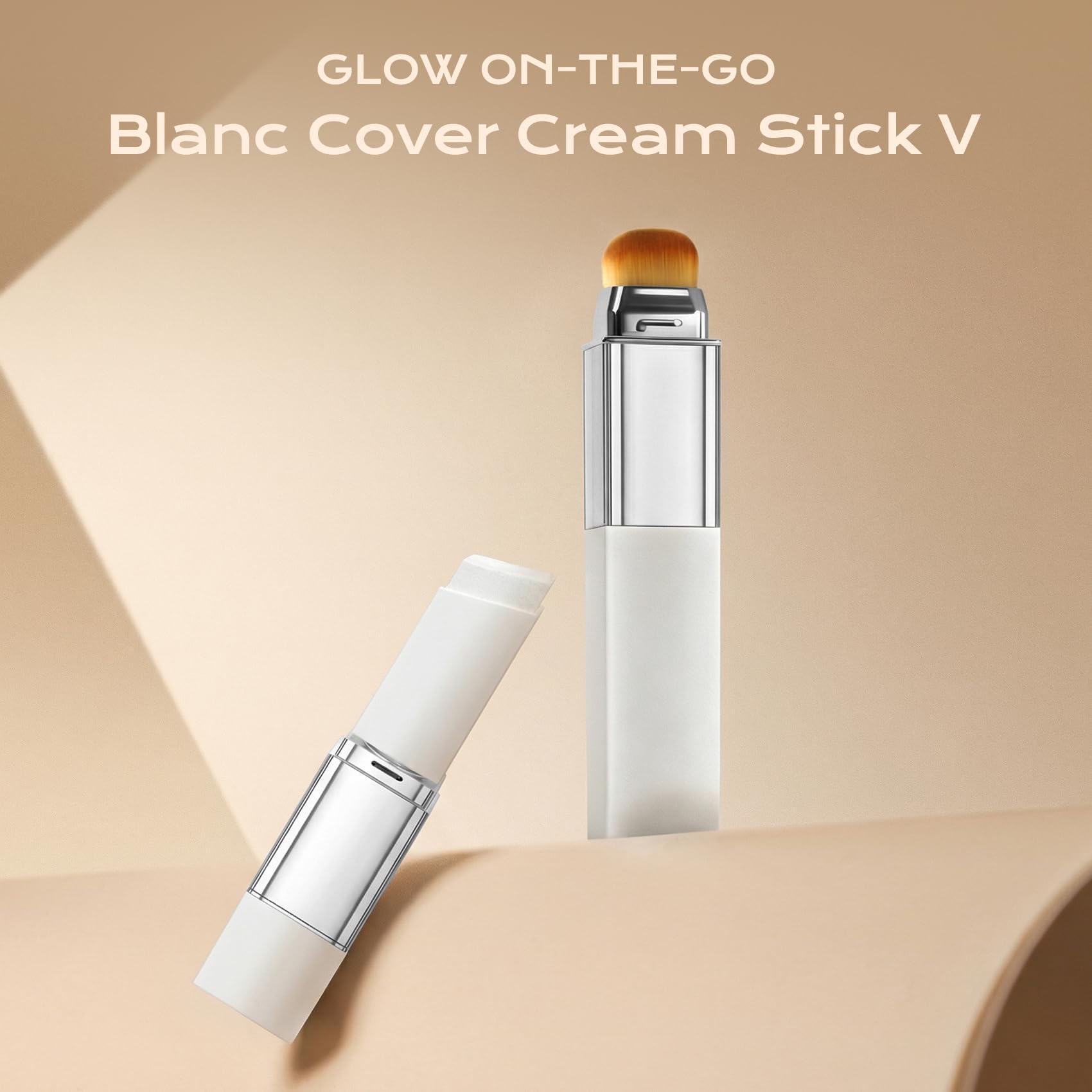 Color Changing Foundation Stick with Volufiline - Hydrating Concealer Base Makeup, Dual-Ended with Built-in Brush, Portable for Daily Use (Natural)