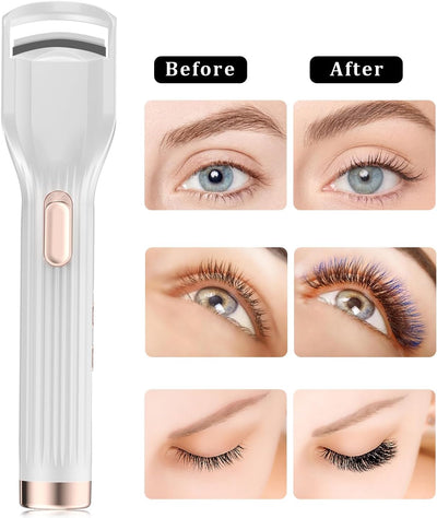 Heated Eyelash Curler Premium PRO - Fast Heat up in 8s - 24 Hours Long Lasting - Rechargeable Electric Eyelash Curler with Type-C, Innovative L Silicone, 2 Heat Modes, Anti-Burn Eyelid, White-CC