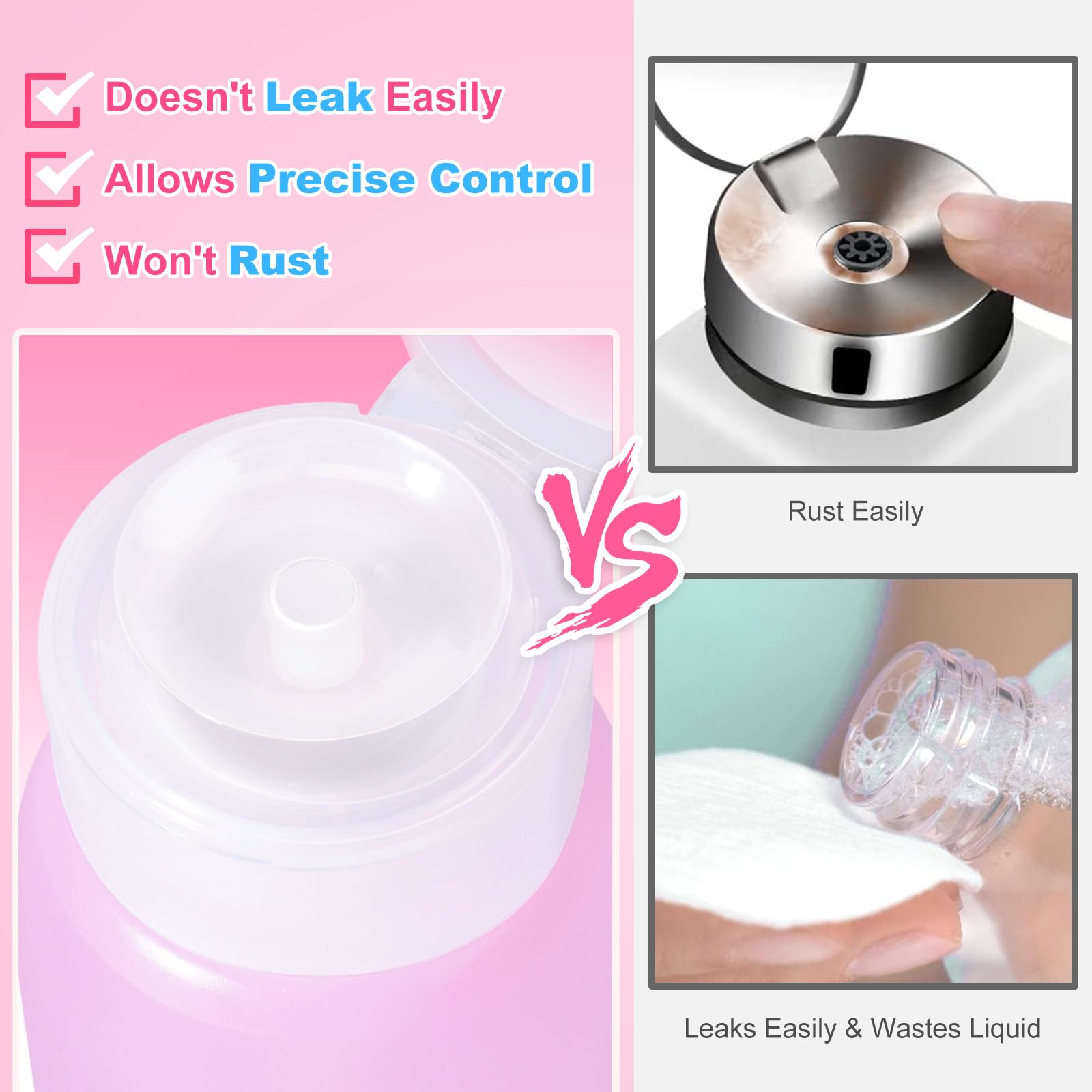 MEKK Acetone Pump Dispenser,Push Down Pump Dispenser Empty Alcohol Dispenser Push Down Nail Polish Remover Pump One-Touch Pump Bottle Dispenser for Nail Polish & Makeup Remover 2 Pack 200ML(6.8oz)