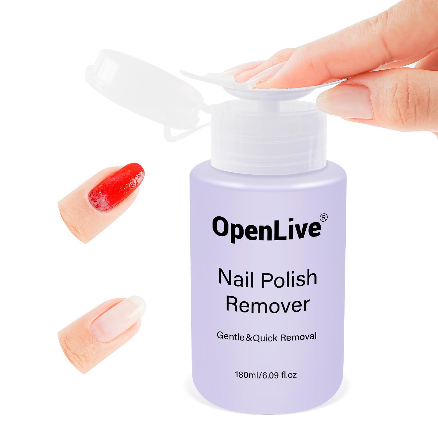 OpenLive Lavender Scent Nail Polish Remover, 180ml Non Acetone free Nail Polish Remover for Regular Nail Polish with Easy Push-down Pump, 6.08 Fl Oz