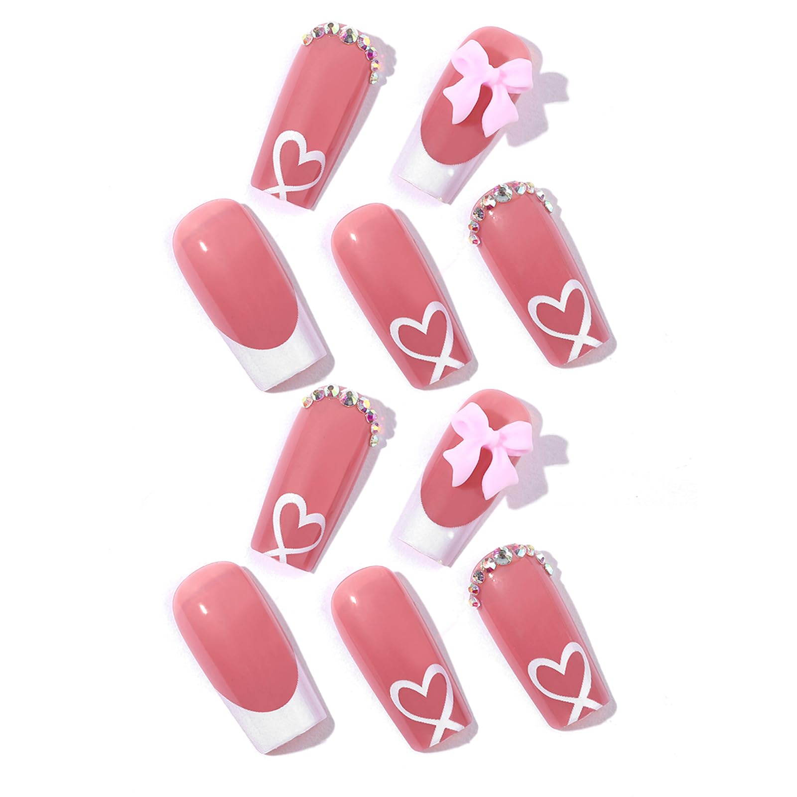 24Pcs Fake Nails With Bows, Elegant False Nail, Aesthetic Long Press On Nails Full Cover French Manicure, Stick On Nail, For Women Girls