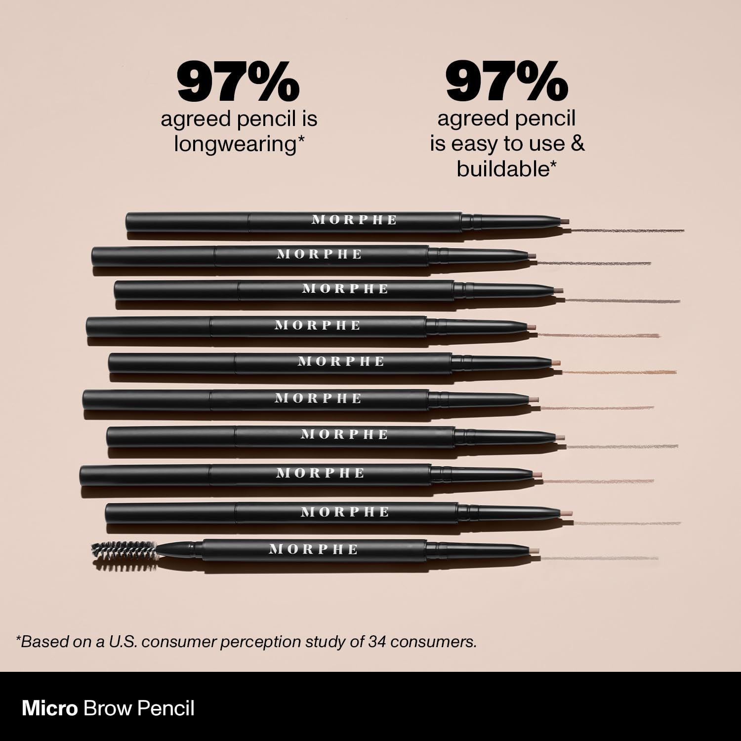 Morphe Micro Dual Eyebrow Pencil - Dual-Ended Brow Pencil Featuring a Retractable, Ultra-Precise, Pointed Tip - Richly Pigmented, Smooth-Gliding, Long-Lasting Wax Formula - Almond (0.003 oz)